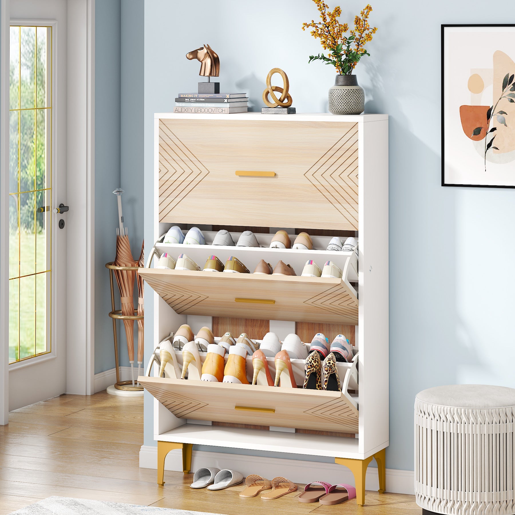 Tribesigns Shoe Cabinet, Slim Hidden Shoe Rack Organizer with 3 Flip Drawers Tribesigns